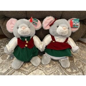 Vtg 90s New Stuffed Plush Christmas Toy Gift Mouse Animal Holiday Mice Set